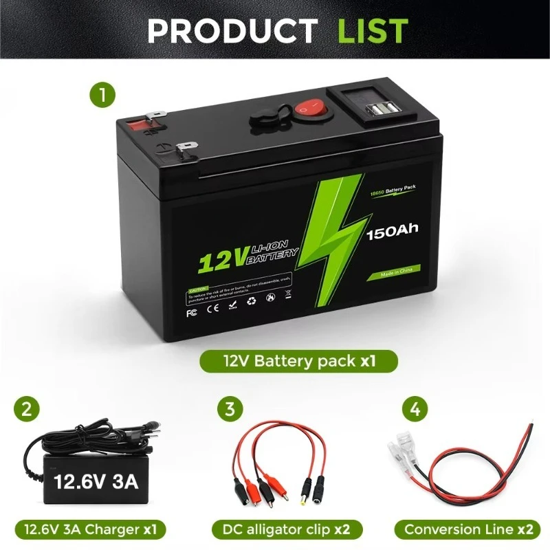 Safe Durable Portable 12V 150Ah LiFePO4 Battery Deep Cycle Rechargeable Built in BMS For Solar RV Camping