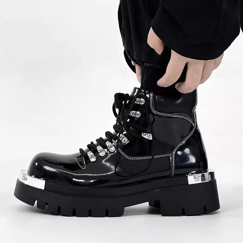 

2024 New Punk Boots Men's Bar Catwalk Fashion Handsome Thick Bottom Increased Big Head Workwear Riding Motorcycle Boots