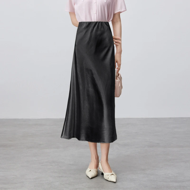 

SENTUBILA Elegant Comfort A-line Maxi Skirt 2024 Summer Commuter Simple Solid Long Trumpet Skirts Female Clothing 141Q53753