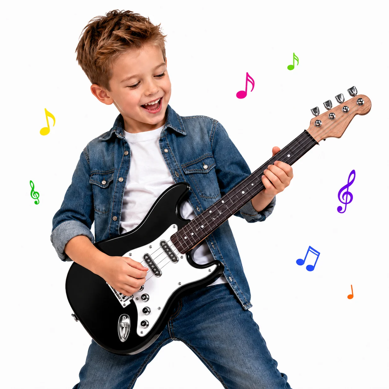 

Kids 4-String Electric Guitar Toy, Rechargeable Beginner Musical Instrument, Camping & Birthday Gift