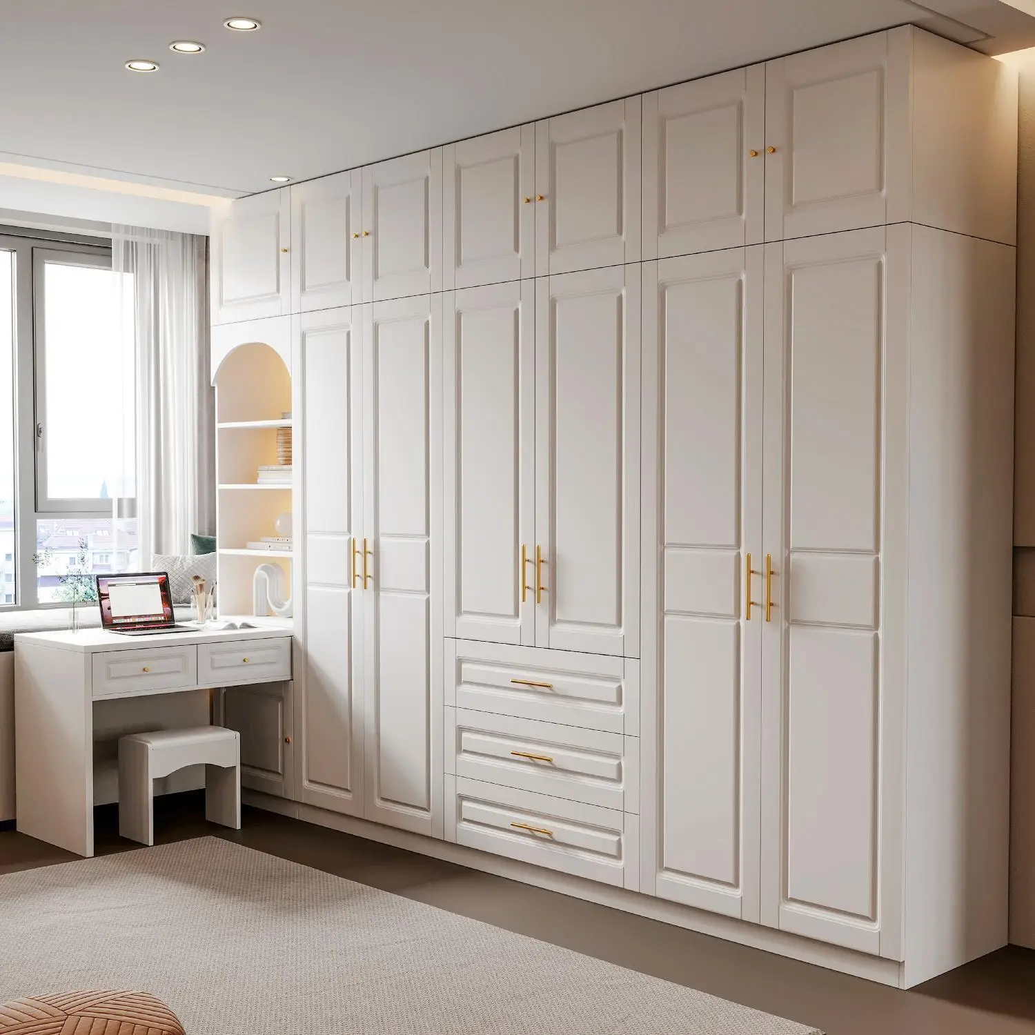 !@Large Capacity Modern Vintage Solid Wood Storage Cabinet Simple Closet & Wardrobe Multi-Functional for Bedroom Hotel Villas Us