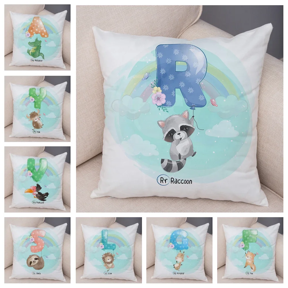 Simpatico cartone animato lettera animale fodera per cuscino Decor unicorno procione federa Super morbida peluche federa per divano casa 45x45cm