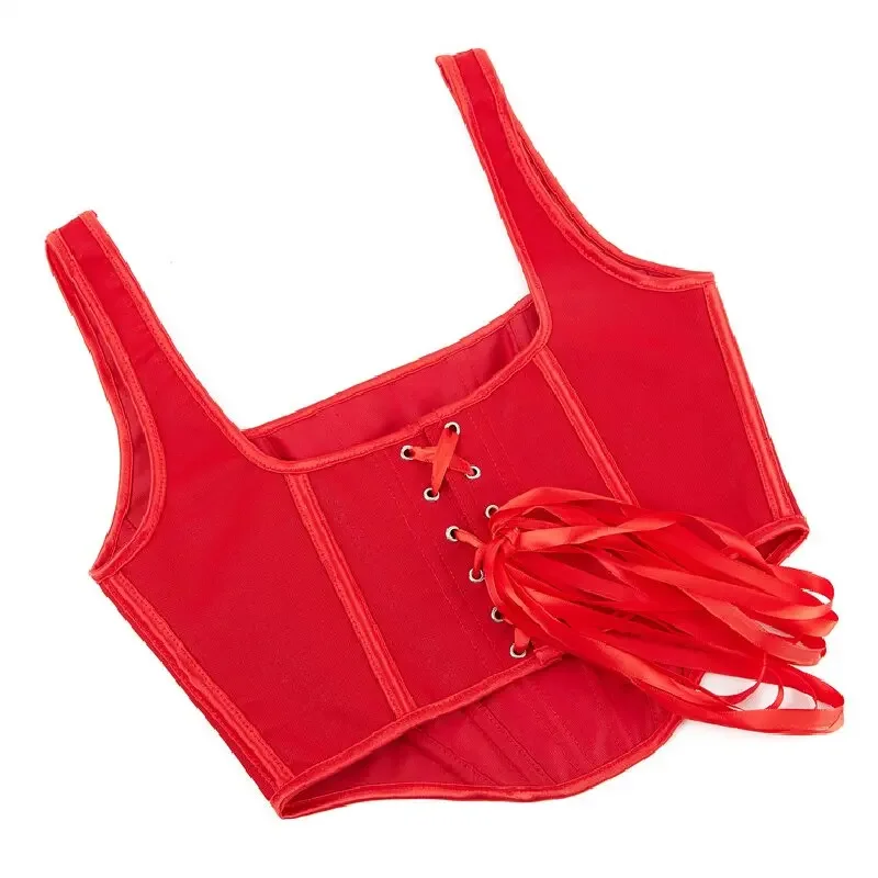 Red Corset Crop Top Bustiers for Women Summer Overbust Sexy Halter Corselet Fashion Vintage Korsett Shapewear Lingerie Plus Size