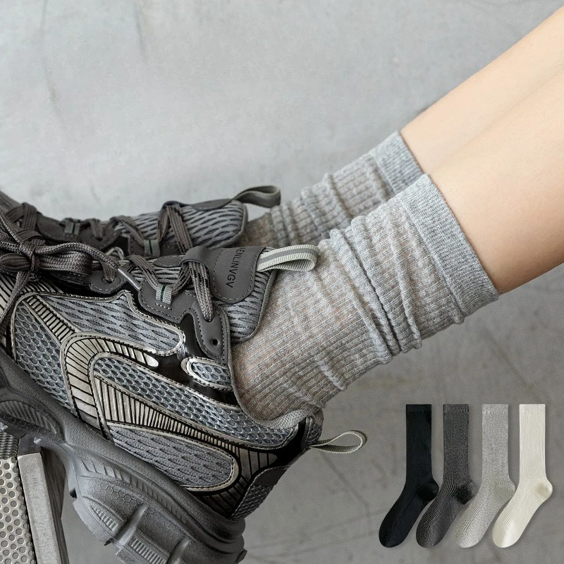 

1 Pairs Women Mid To Small Leg Socks Knee High Socks Black White Gray Summer Thin Sweet Style Transparent Stacked Socks