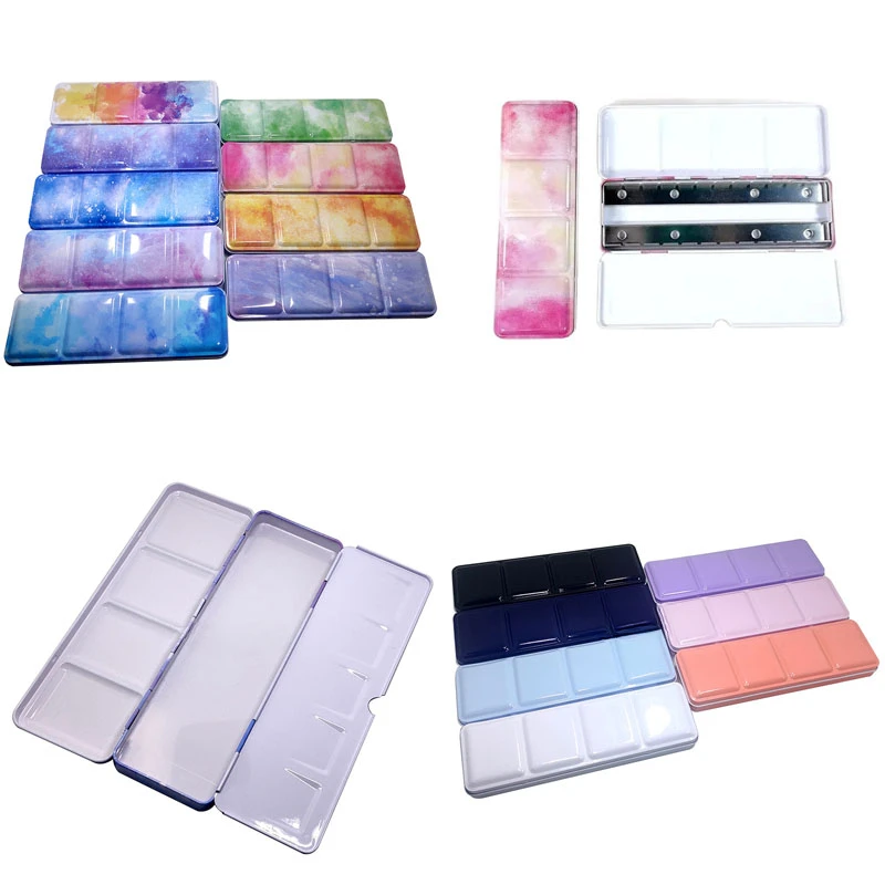 24-color Card Slot Tinplate with Card Holder Solid Watercolor Paint Box Various Portable Art Painting Flat Bottom Palette Box