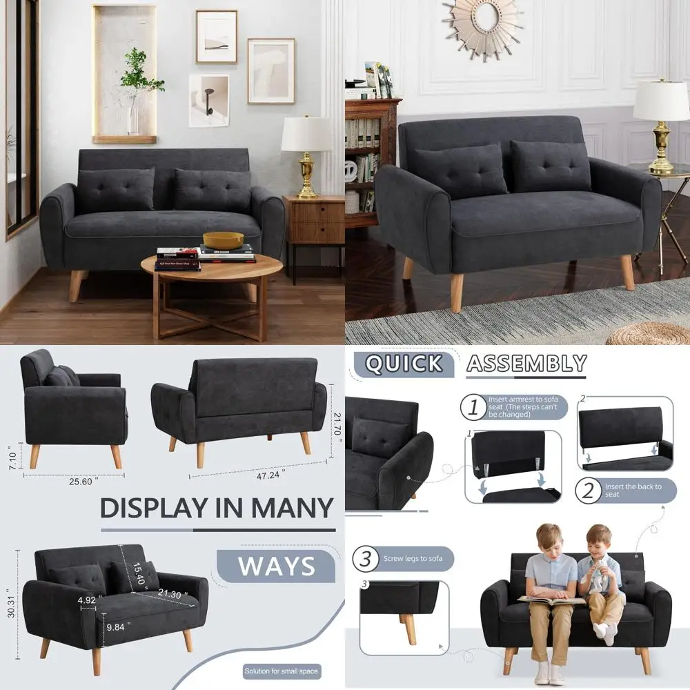 

Mid Century Modern 2-Seat Fabric Loveseat Sofa for Small Spaces