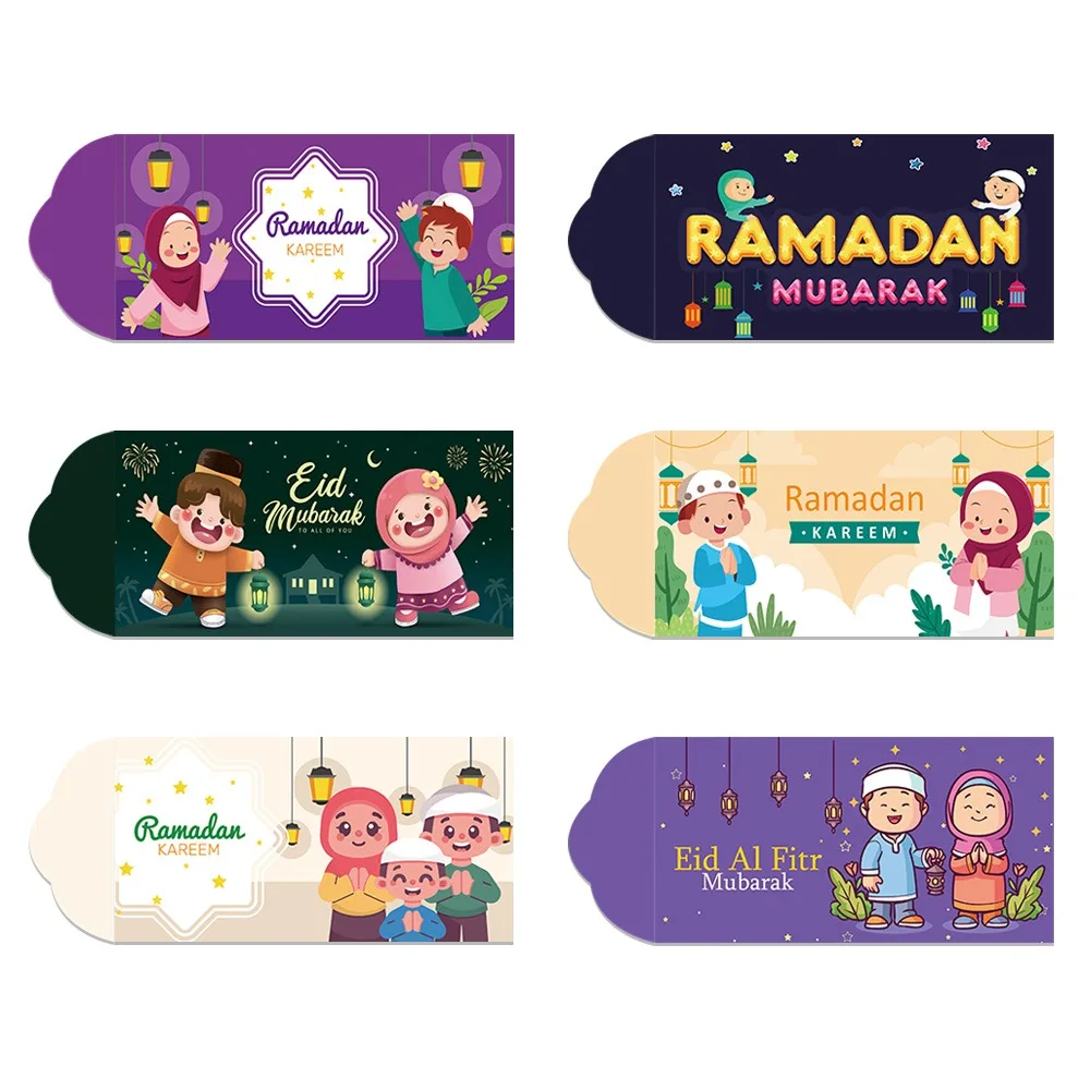 

6Pcs Traditional Paper Eid Mubarak Cash Envelopes Thickened Colorful Money Cards Ramadan Decoration for Family Gathering