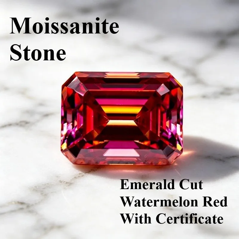 

Moissanite Stone Emerald Cut Watermelon Red Charms Gemstone for DIY Jewelry Making Materials Pass Diamond Test with Certificate