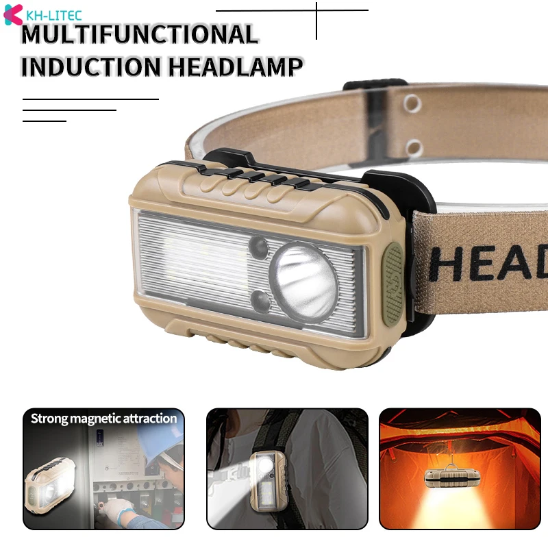 Led new sensor headlamp USB rechargeable strong light waving induction waterproof fishing headlamp built-in lithium battery head