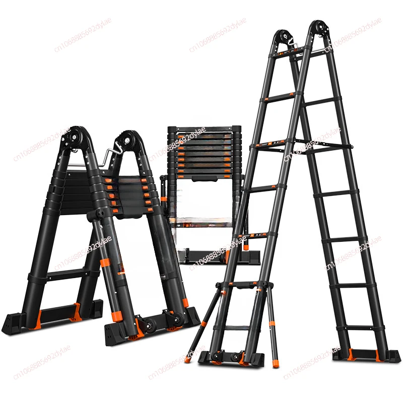 Multifunctional Aluminum Alloy Telescopic Herringbone Ladder Household Portable Engineering Folding Ladder Flat Ladder