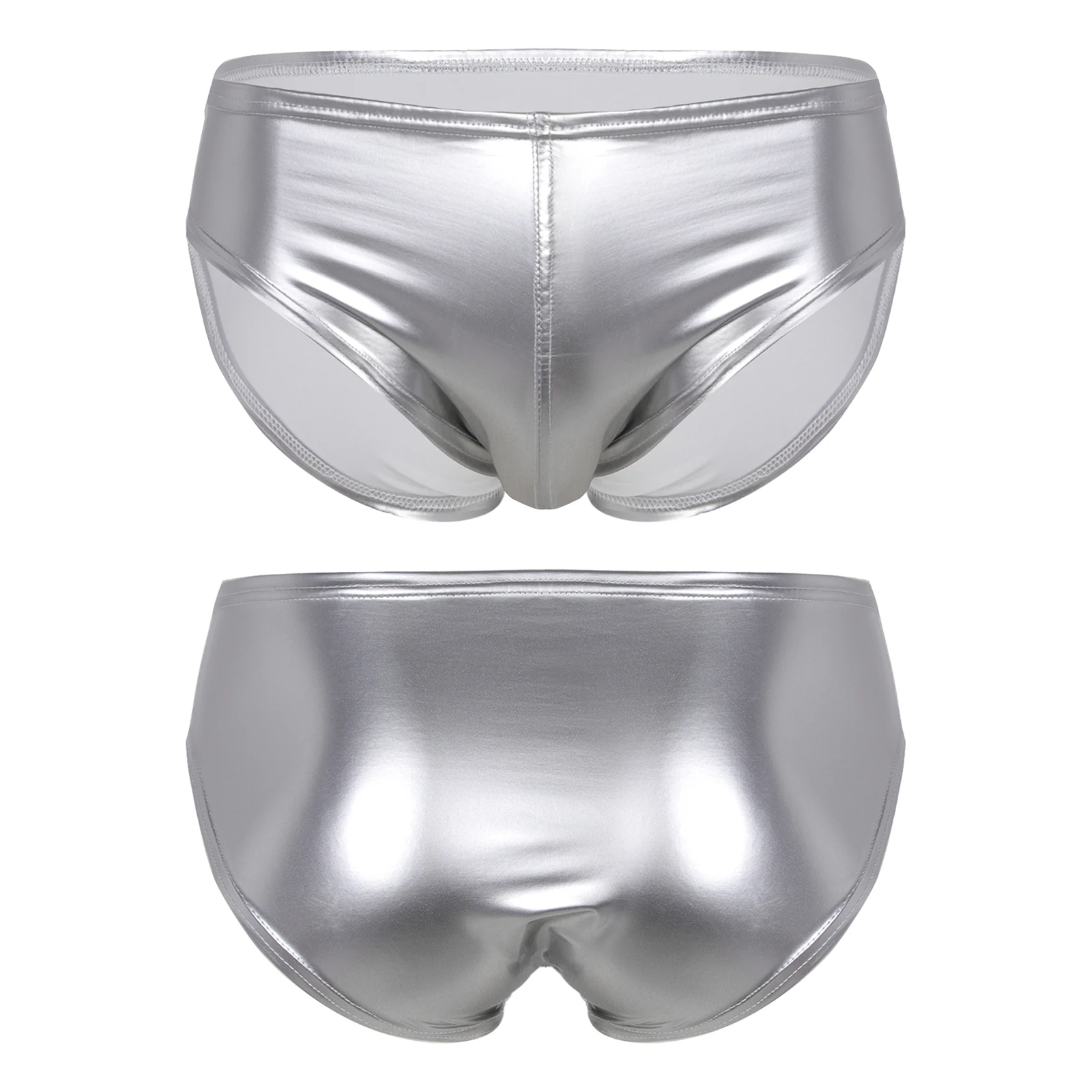 Slip lucidi in pelle verniciata da uomo adulto Slip da bagno olografici a vita bassa Mutande comode metallizzate sexy quotidiane casual