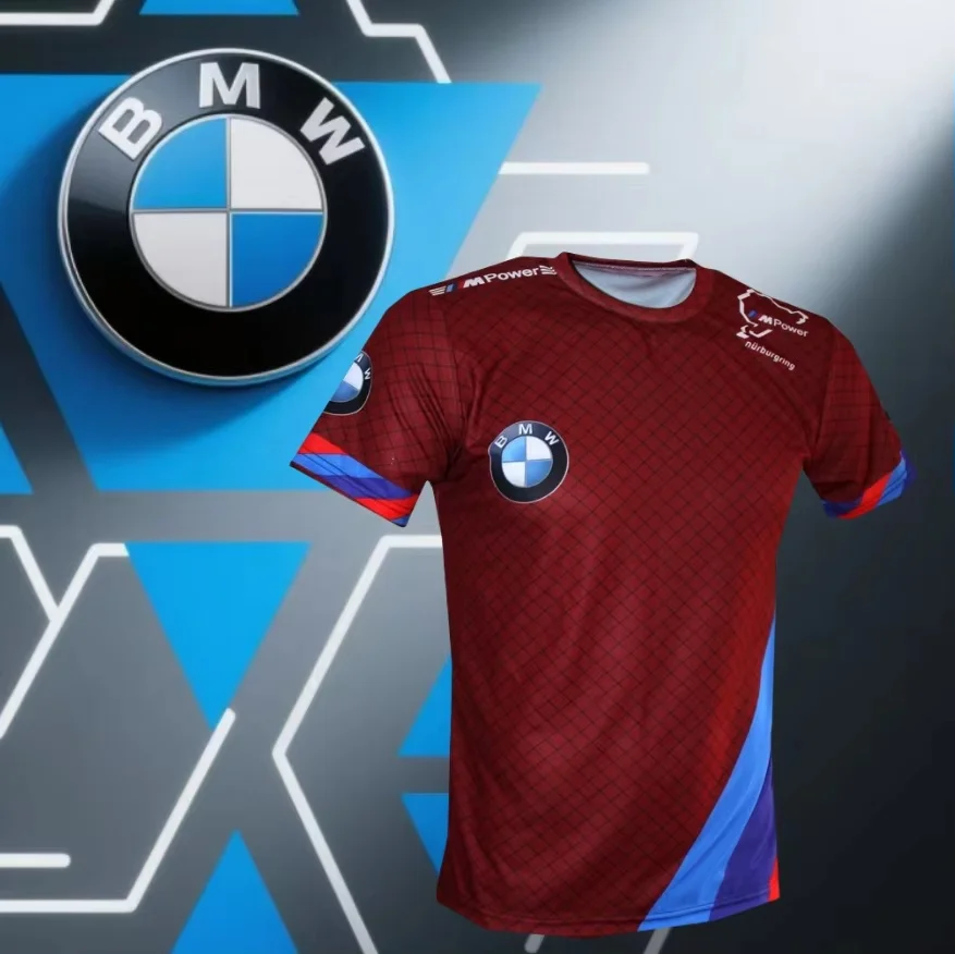 

BMW M Grid Red 2025 Men's Racing Car T-shirt Quick-Dry Short Sleeve Breathable Motorsport Top for Racing Fans Summer Wear