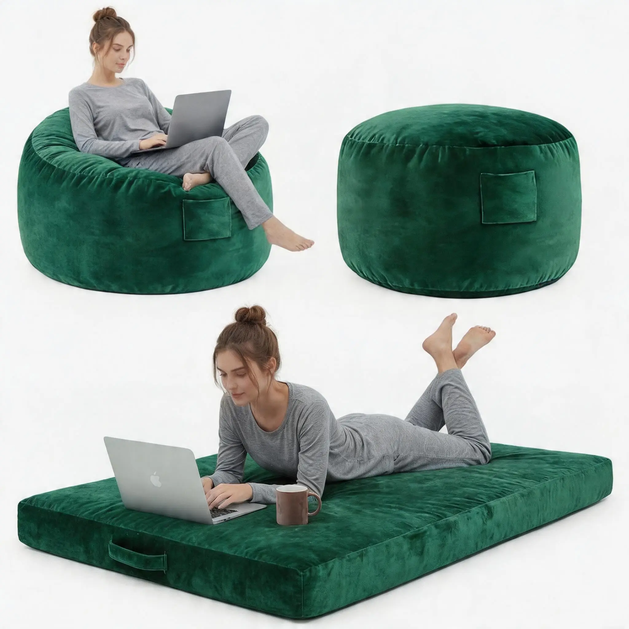 Sillón Puff 4 en 1 para Adultos, Sillón Puff Grande de 4 Pies con Relleno de Espuma Viscoelástica de Alta Resiliencia y Funda Extraíble, Tamaño Extra Grande