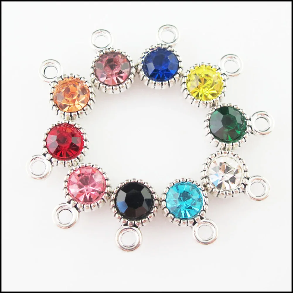 Mode 20Pcs Mixed Kristall Tibetischen Silber Überzogene Runde Kreis Charms Anhänger 8,5 x13mm