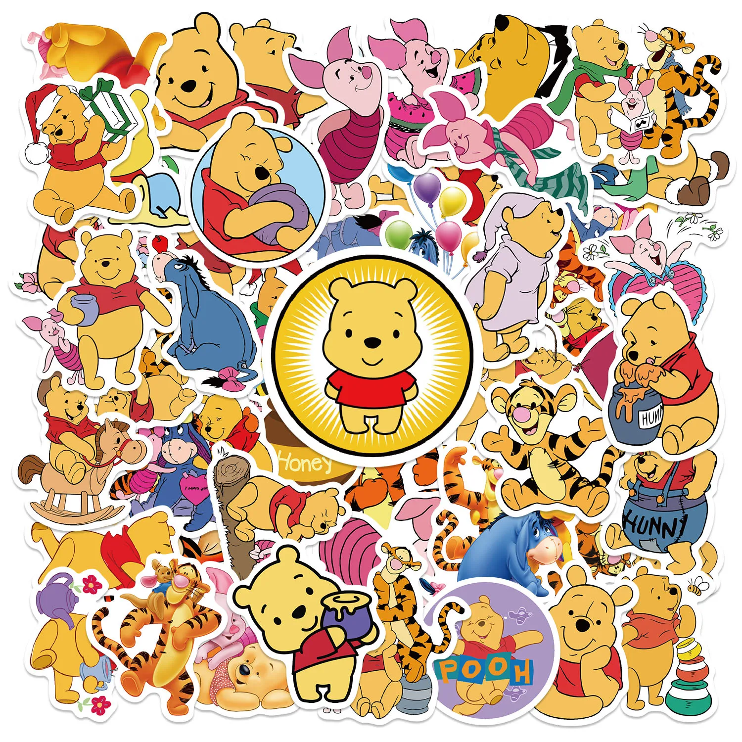 50pcs Winnie the Pooh Cartoon Bears Cartoon Stickers Graffiti Sticker Decorate Phone Back Card Trunk Water Cup Cute Cat Stickers