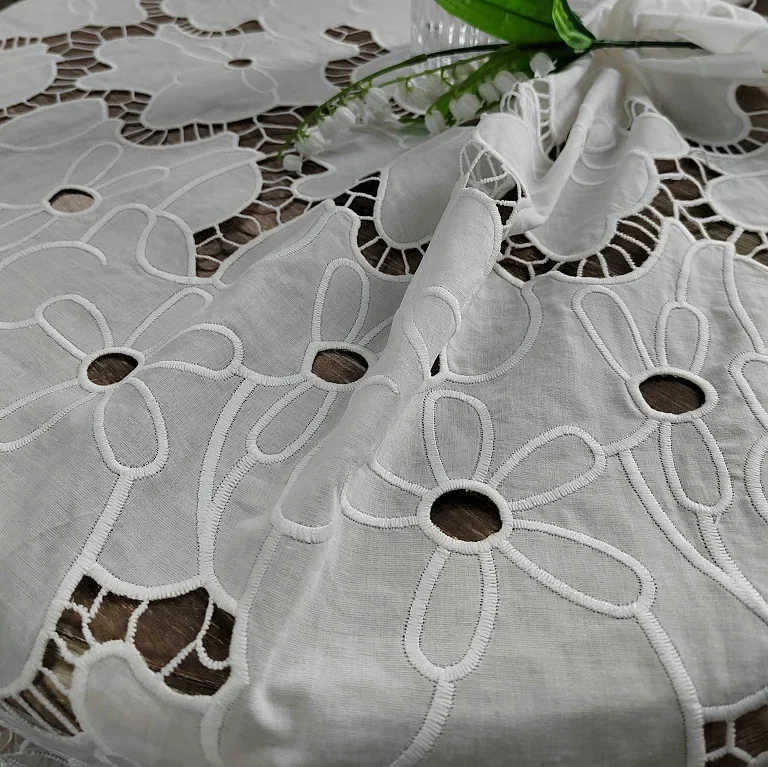 New 100% cotton laser-cut embroidered fabric, for shirts and dresses, DIY sewing material, sold by the meter