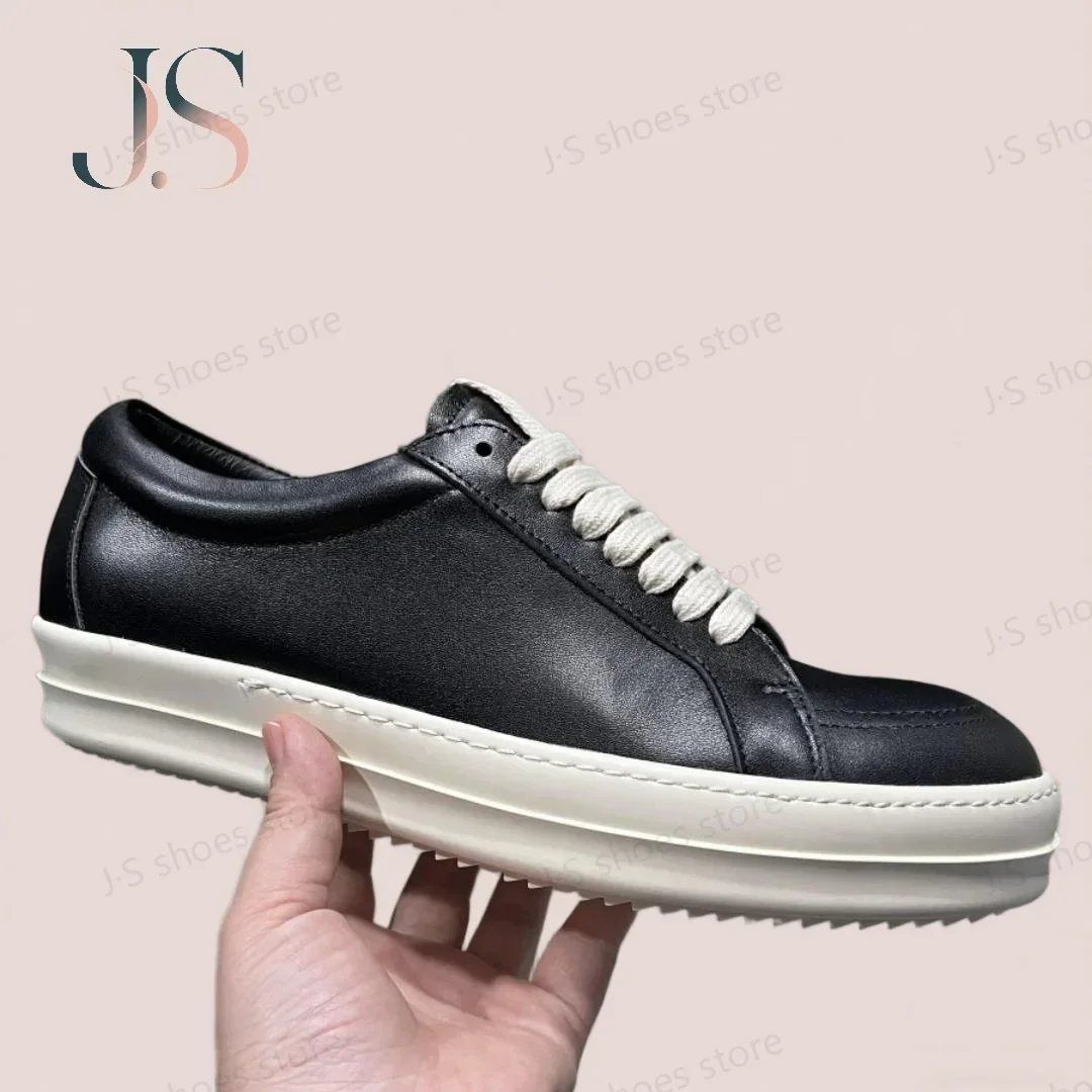 

Ro Fashion Versatile Black Leather Low Top Shoe Men Sneaker Black Cowhide Women Casual Shoes Lace Up Luxury Flat Sneakers