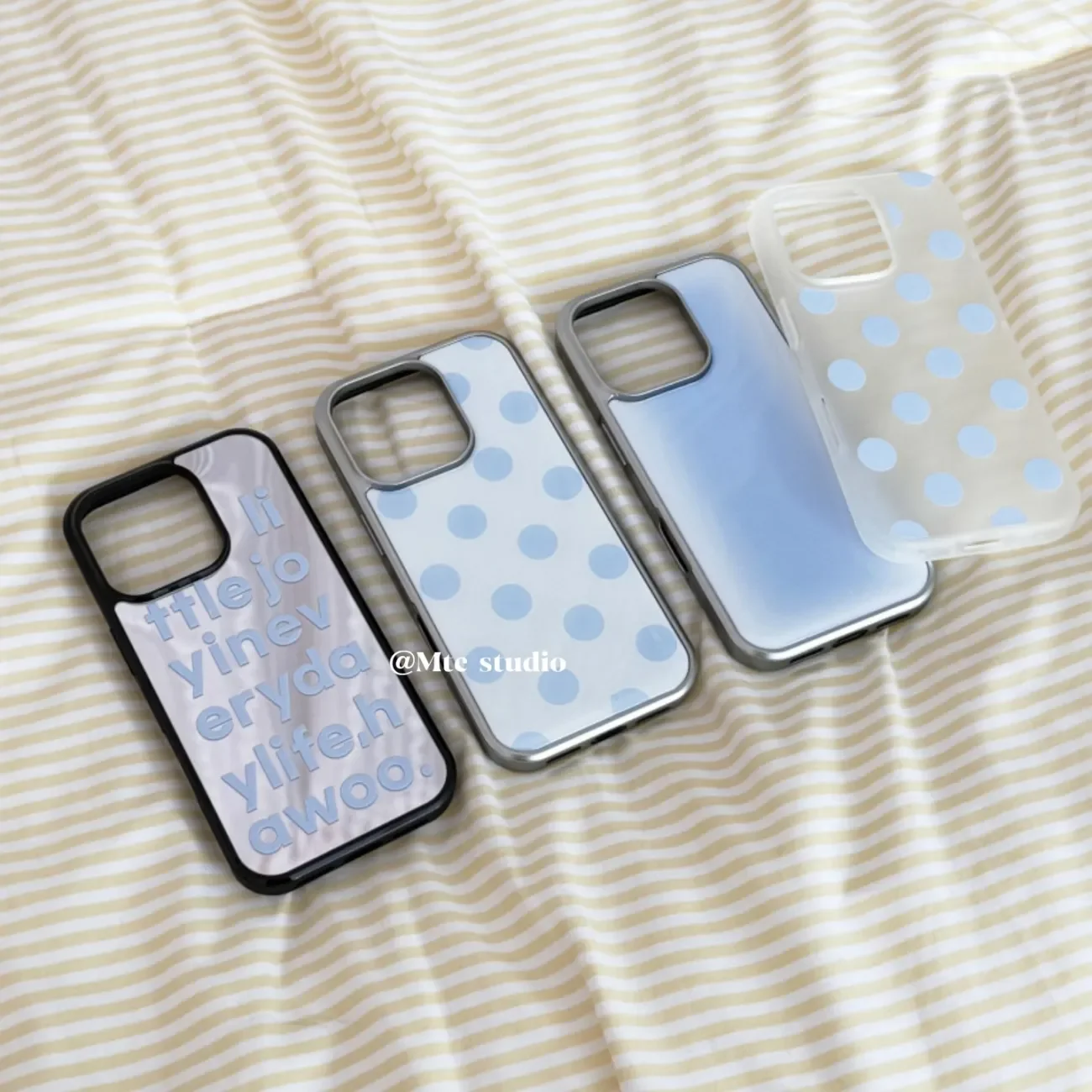 Korean Full Screen Blue Polka Dot Phone Case for iPhone 17 16 15 14 13 12 11 PRO MAX 17air 16e MINI XR XS 7 8 PLUS Matte Cover