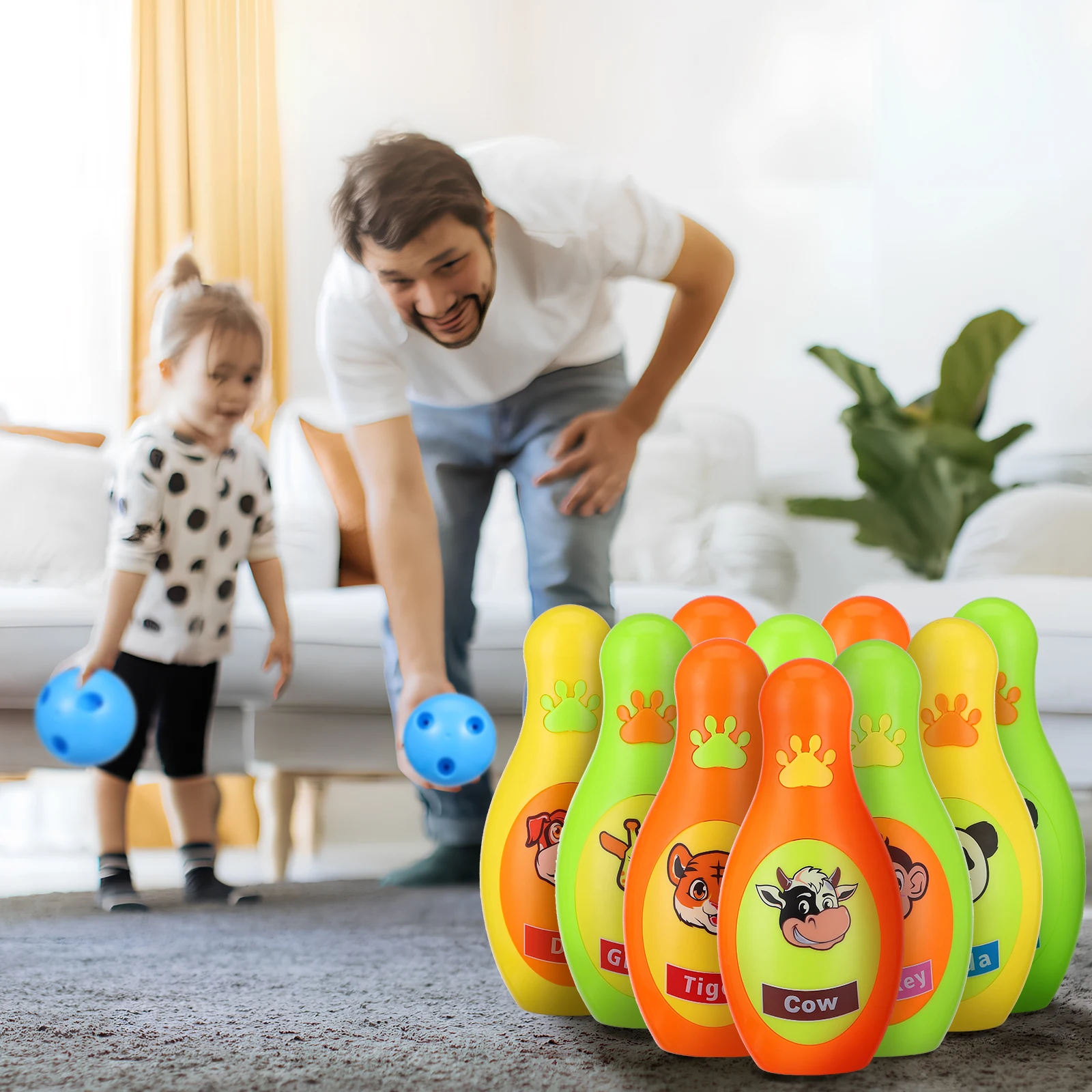 

Children Bowling Set Kids Toy Toddler Outdoor Indoor Safe Durable Animal Designs Skill Development Portable Plastic