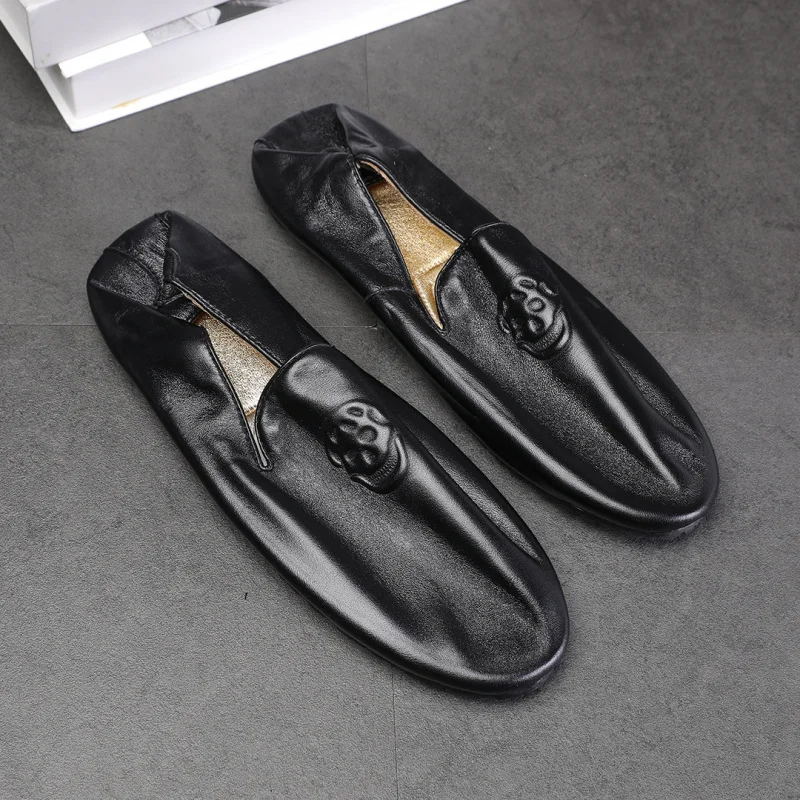 

Men's Leather Skull Head Wallet Shoes Soft Bottom Breathable Sweat Absorbent Anti-Slip Rubber Bottom Casual Loafers