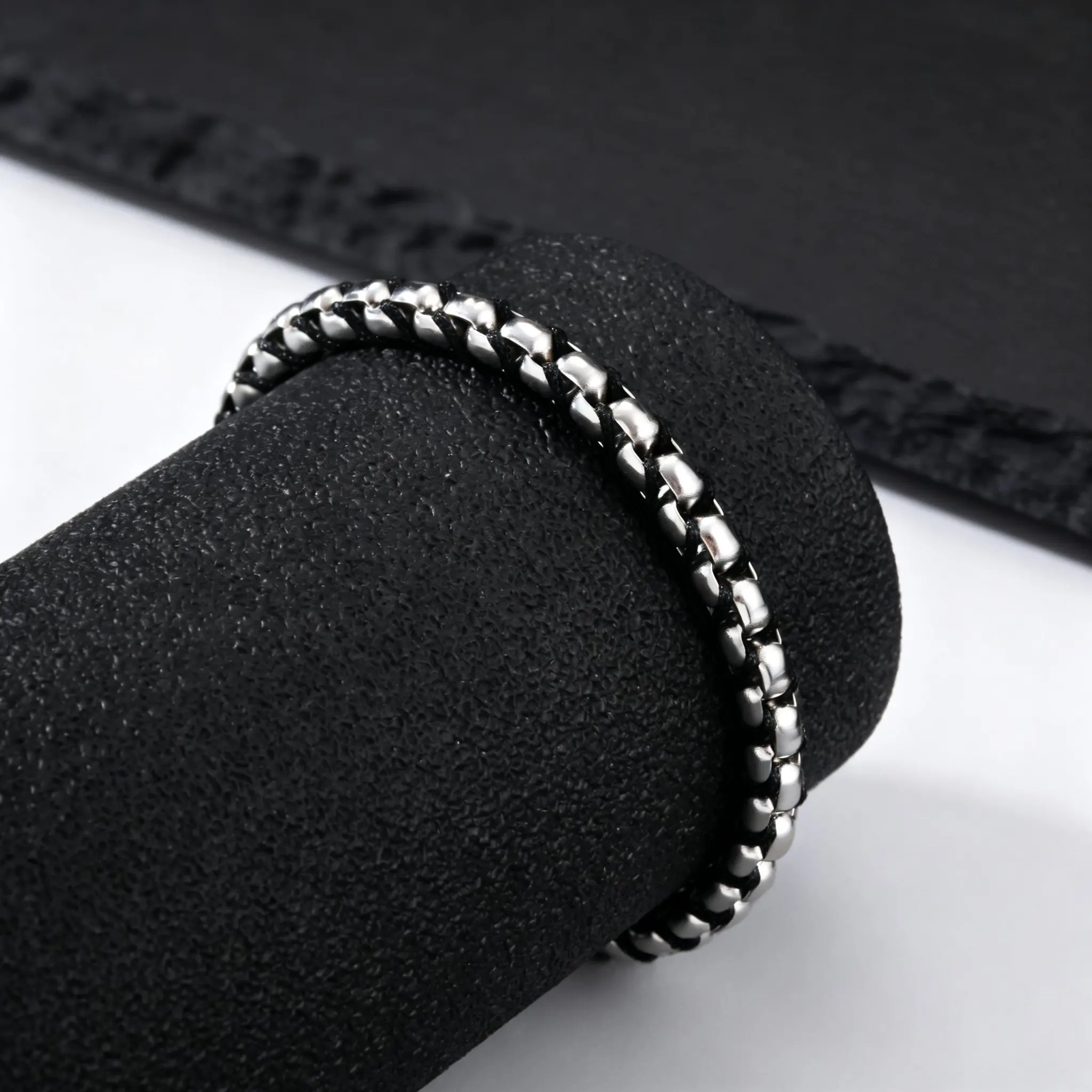 Schwarz-Silberfarbene Edelstahl-Kastenkette Armbänder, Einfaches Punk-Stil Verstellbares Kettenarmband, Neuer Männerschmuck – Detail 5