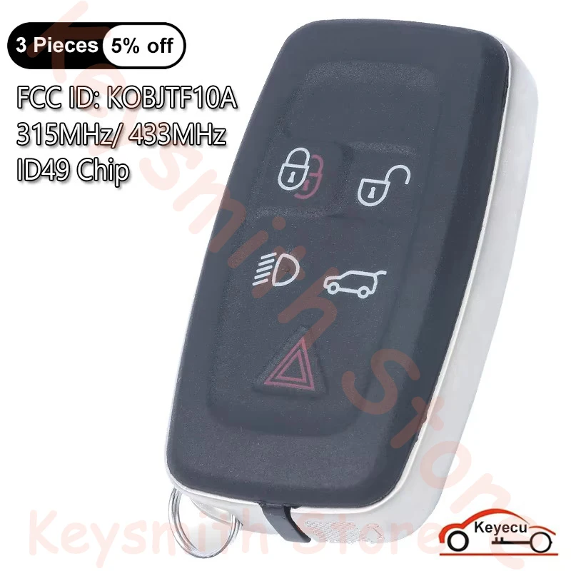 

KEYECU 5 кнопок 315 МГц 433 МГц ID49 чип для Land Rover LR2 LR4 Range Rover Evoque Sport Auto Smart Remote Key Fob KOBJTF10A