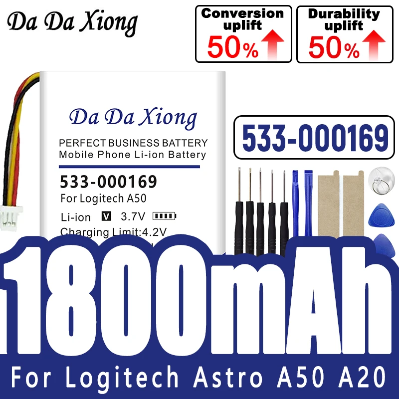 New 533-000169 1800mAh Battery for Logitech A50 Gen 4 A20 Batteries + Tools