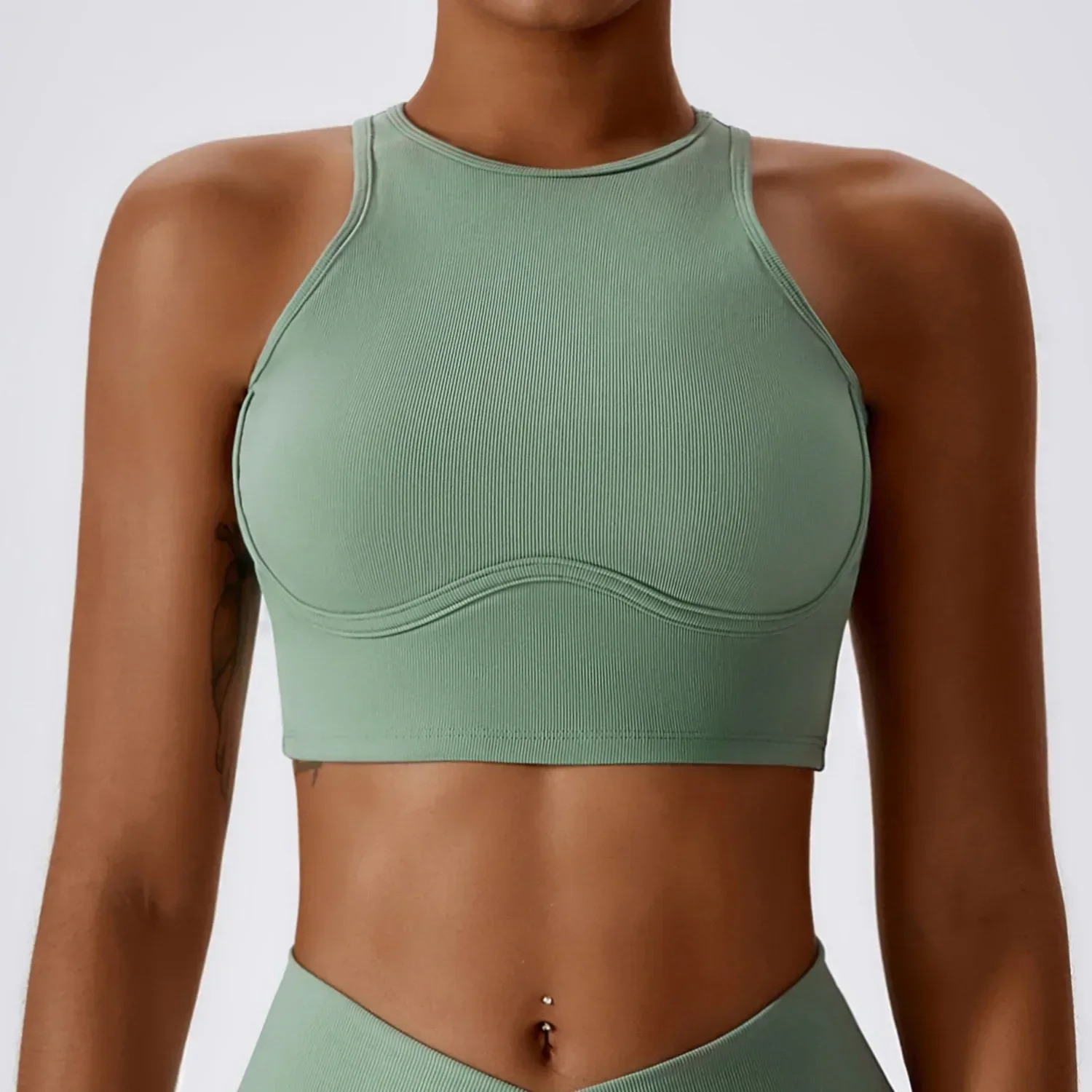 Al feminino roupas esportivas cortar volta yogo sutiã anti-choque com nervuras colheita tanque superior correndo fitness esportes treino colete mulher underwea