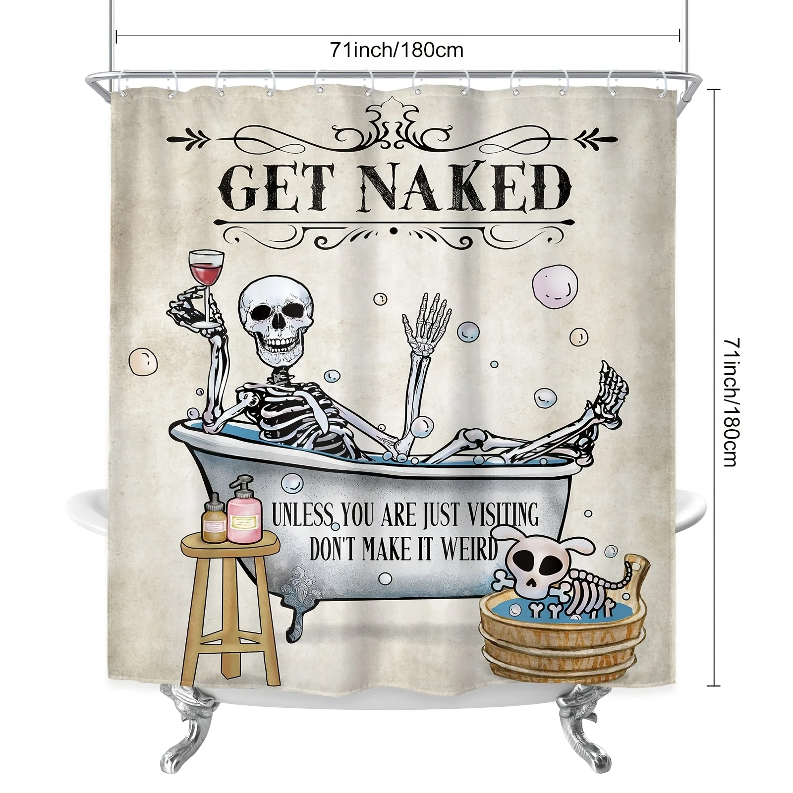 

Набор занавесок для душа с забавным скелетом — 4 шт., водонепроницаемые, 12 крючков, в комплект входит нескользящий коврик, U-образный коврик для унитаза и чехол для унитаза