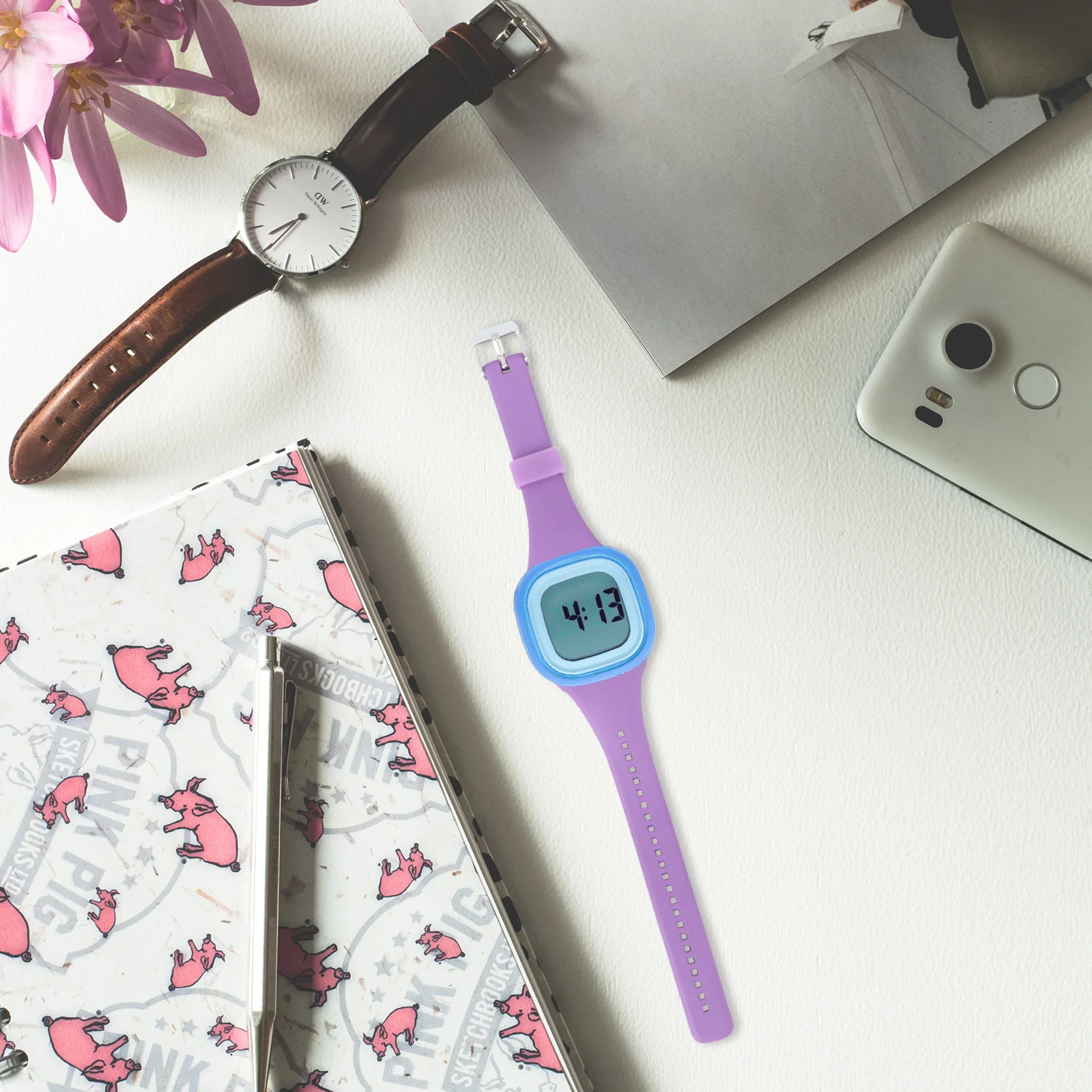 

Smart Watch Band Purple Smooth Plastic Replacement Strap For Men Lightweight Durable Wristband Compatible With Polar Ft4 Ft7