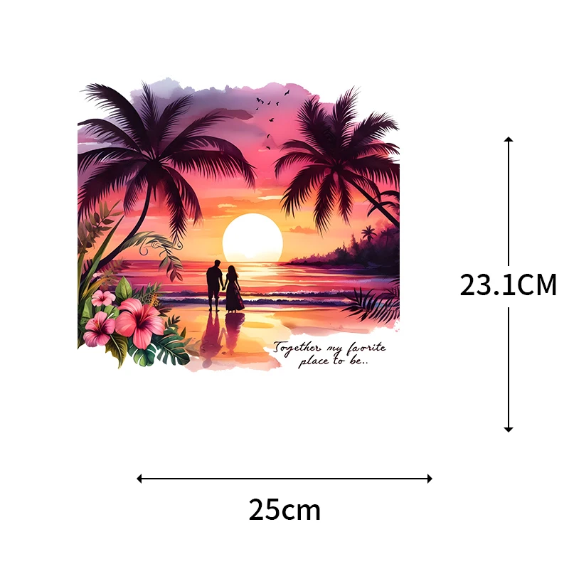 Lighthouse Stripe Sticker Palm Tree Sunset Heat Transfer Clothing DIY Decoration Iron On Clothing Accessories Washable