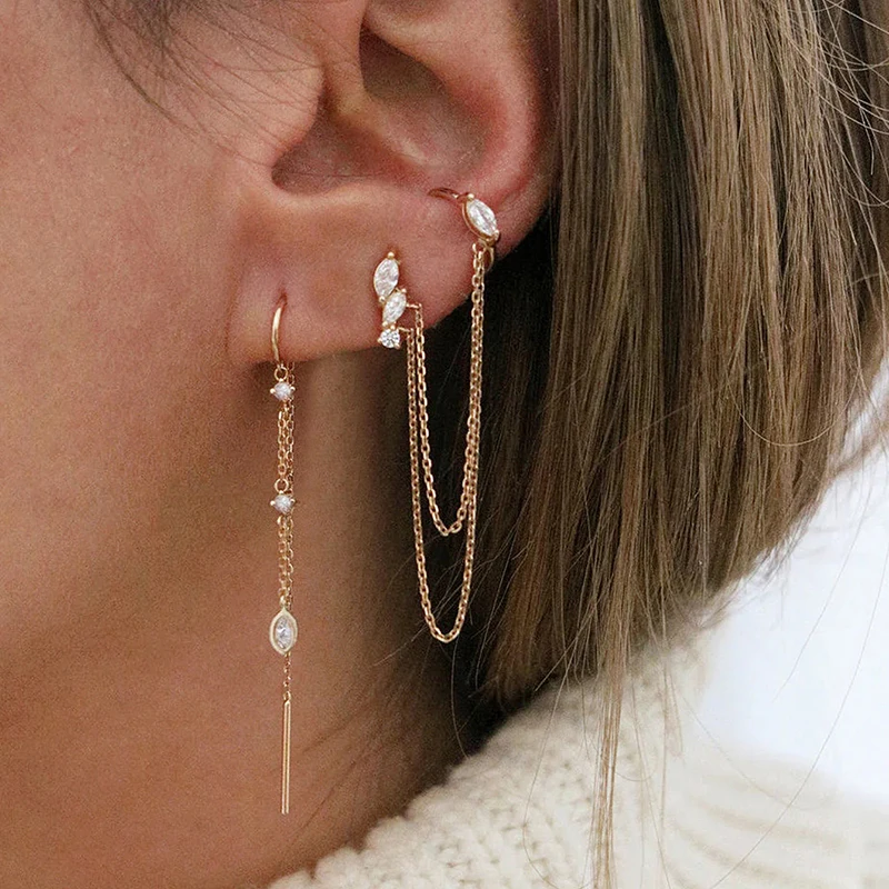 【セール中】Cmya-女性用ジルコニアフープピアス,金メッキチェーンイヤリング,休暇やパーティー用,ジュエリーアクセサリー