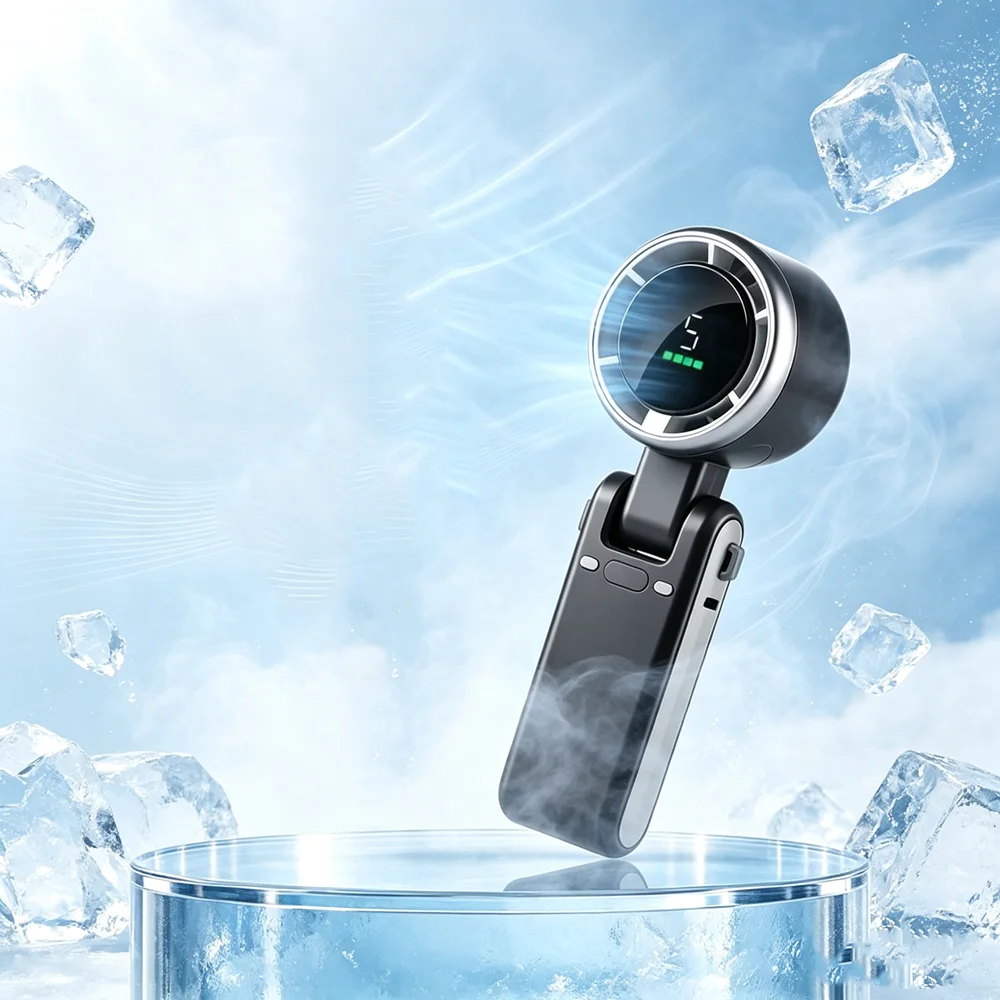 Mini High 5-speed Handheld Fan Usb Charging Digital Display Portable Desktop Folding Hanging Camping Violent Turbo Fan Battery