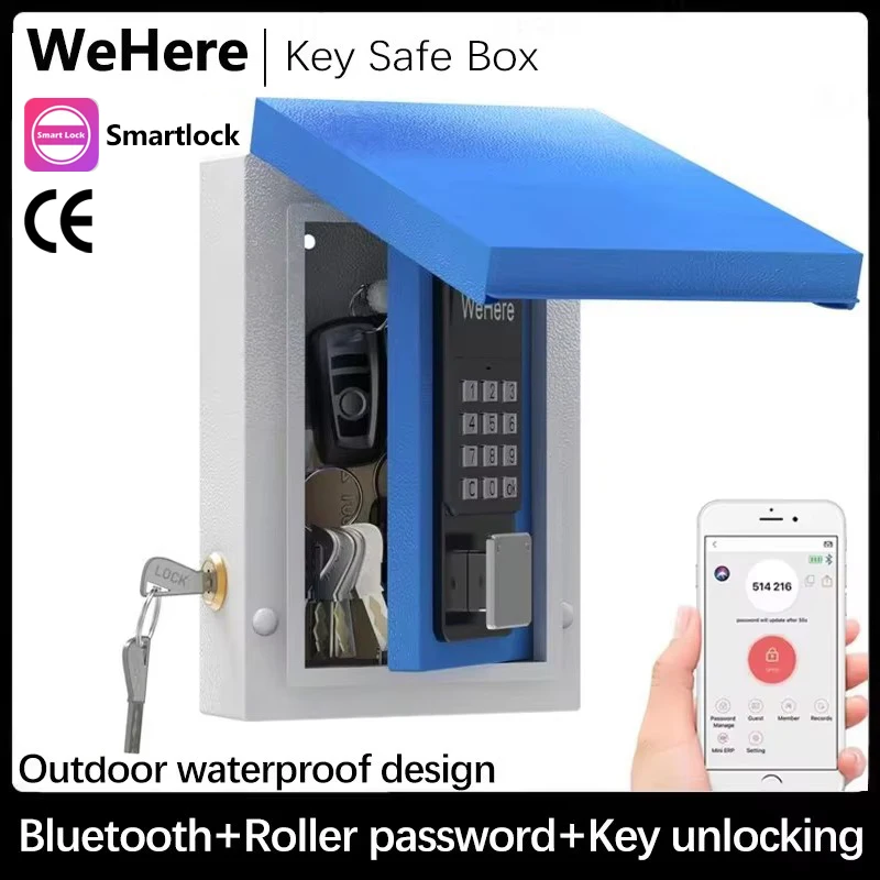 Smart Key Safe Box with Waterproof Cover, OTP/APP Bluetooth/Wi-Fi/Fixed Code/Key Unlock, Security Storage for House Outside