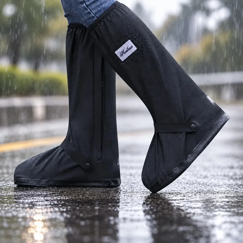 Waterproof Reusable High-Ankle Rain Shoe Covers, Reflective Protection for Cycling and Motorcycles