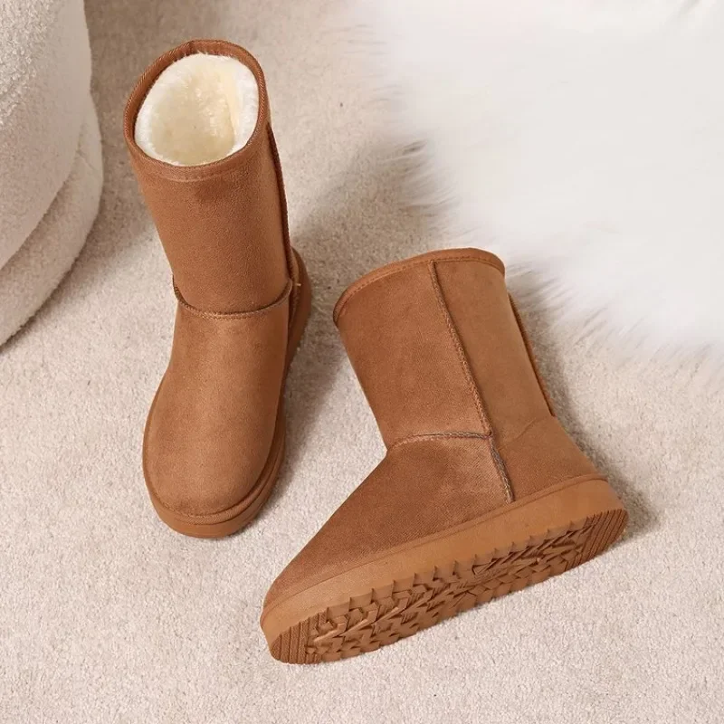 Botas de neve feminina de sola grossa, sola de fundo plano, sapatos quentes, plus size, inverno, novo, 2022