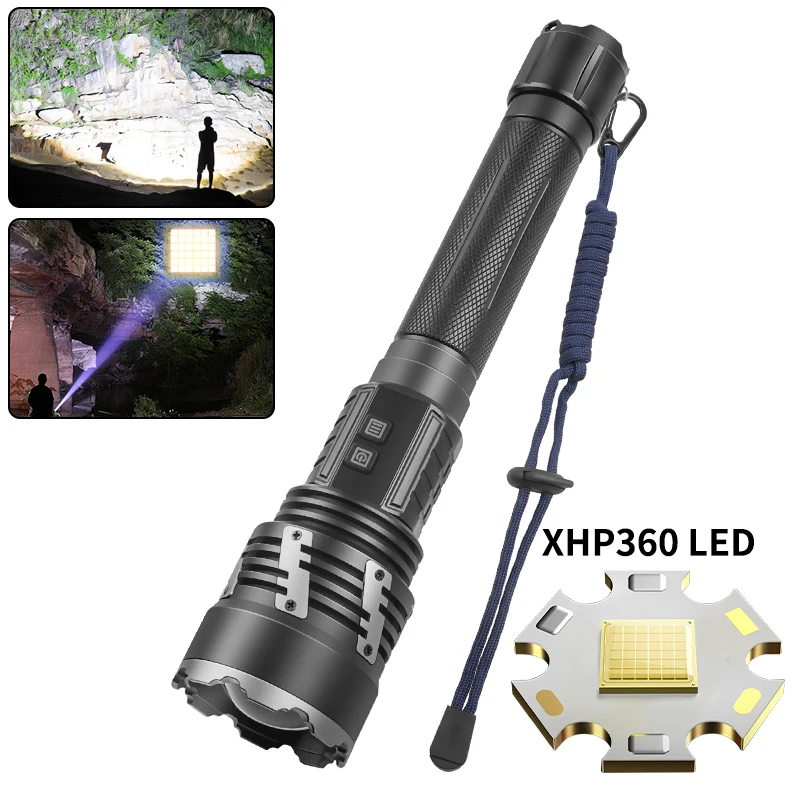 50 W hohe Wahrscheinlichkeit XHP360LED Ultra-High-Light-Taschenlampe, digitale Leistungsanzeige, wasserdicht, unterstützt Ausgang, unpolares Dimmen