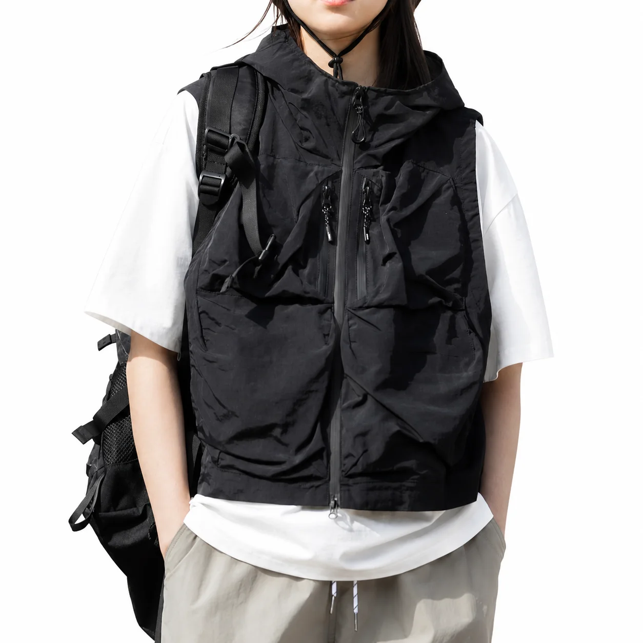 Outdoor hooded vest men's and women's vest function three-dimensional pocket design sense casual handsome jacket neutral wind