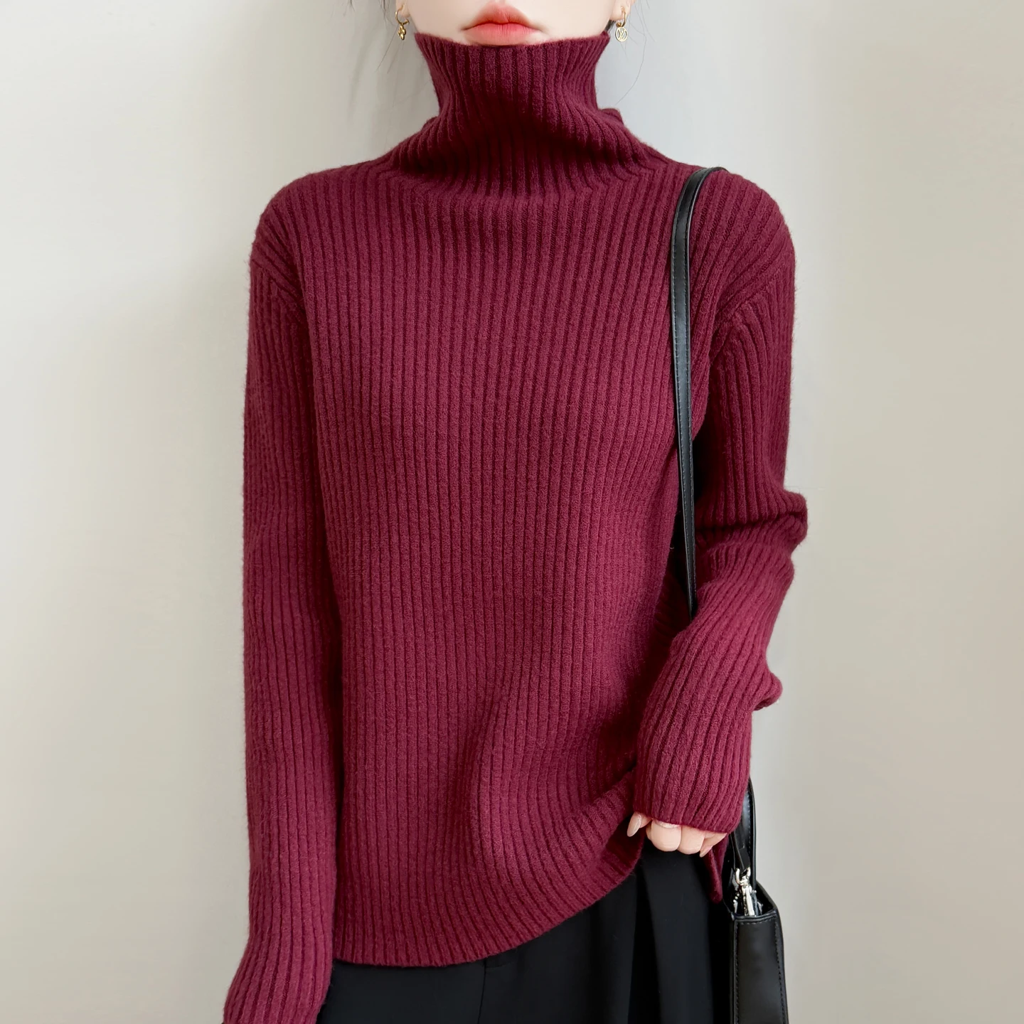 Winter Thickened Pit Strip Style Pullover Women Knitting Merino Wool blend Sweater Turtleneck Long Sleeves High quality Warm Top