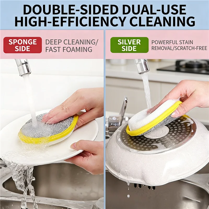 Heavy Duty Scrub Kitchen Scrub Sponge Thickened Non Scratch Dishwashing Pot Scrubber Household Cleaning Double Sided Reusable