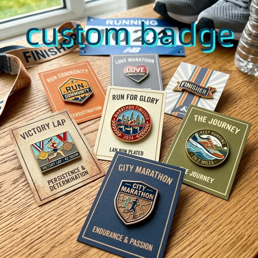 Custom Enamel Pins Running Marathon Badges, Free Design No MOQ, Personalized Sports Metal Lapel Pins for Events