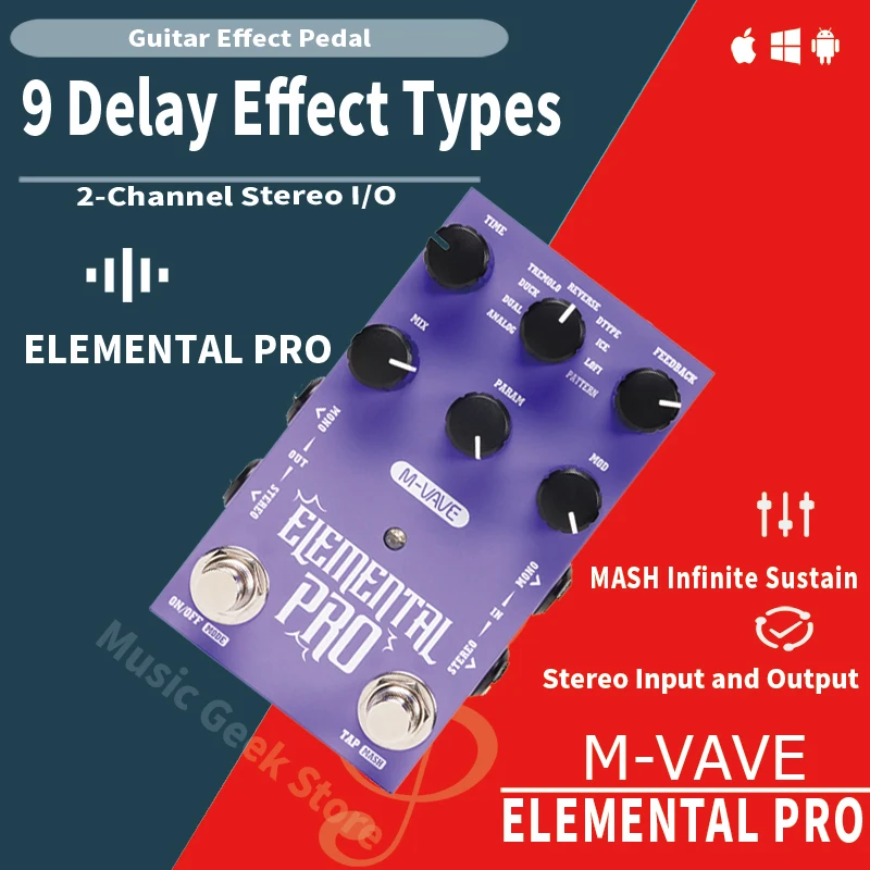 m-vave-elemental-pro-stereo-delay-pedal-9-analog-reverse-ice-lofi-modes-tap-mash-hold-stereo-pong-usb-dc-9v
