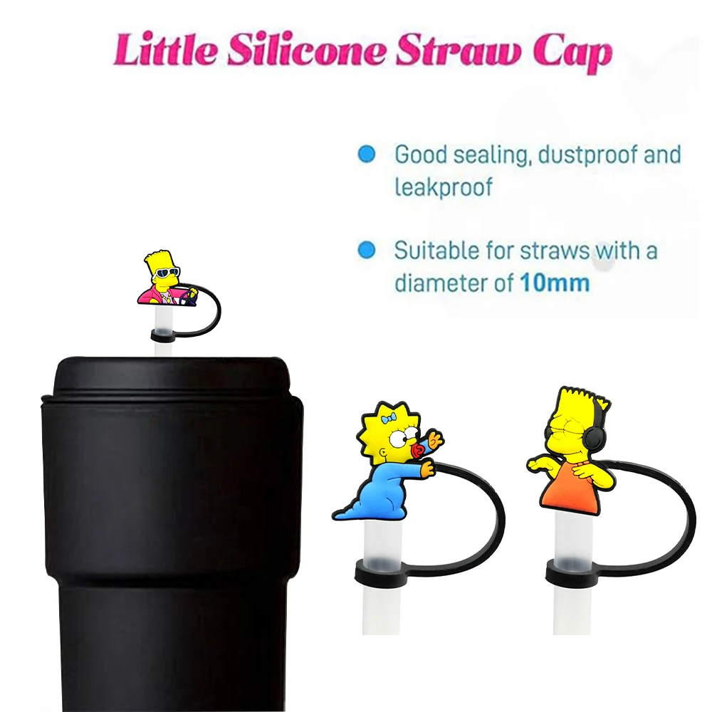 27pcs Simpson Silicone Straw Toppers for 10mm,Straw Caps for Glass Cup,with 30&40Oz Tumbler with Handle Dust-Proof Reusable