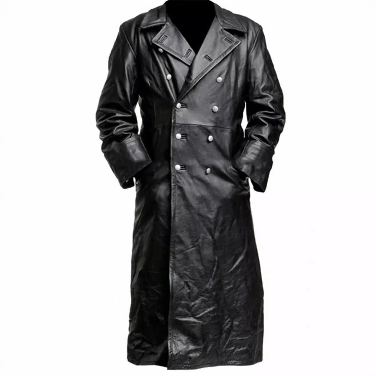 Men Moto Coat Faux Leather Black PU Large Size Double Breasted Lapel Jacket Loose Long Sleeve Autumn Winter Clothing