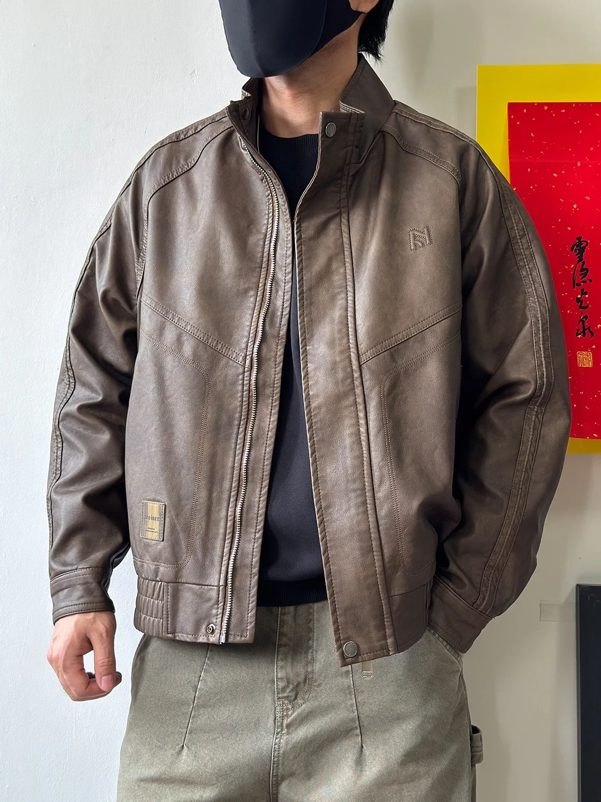 

Ретро-мотоциклетная кожаная куртка-бомбер для мужчин, осенне-зимнее пальто из искусственной кожи, молодежная повседневная куртка Vitali с длинными рукавами