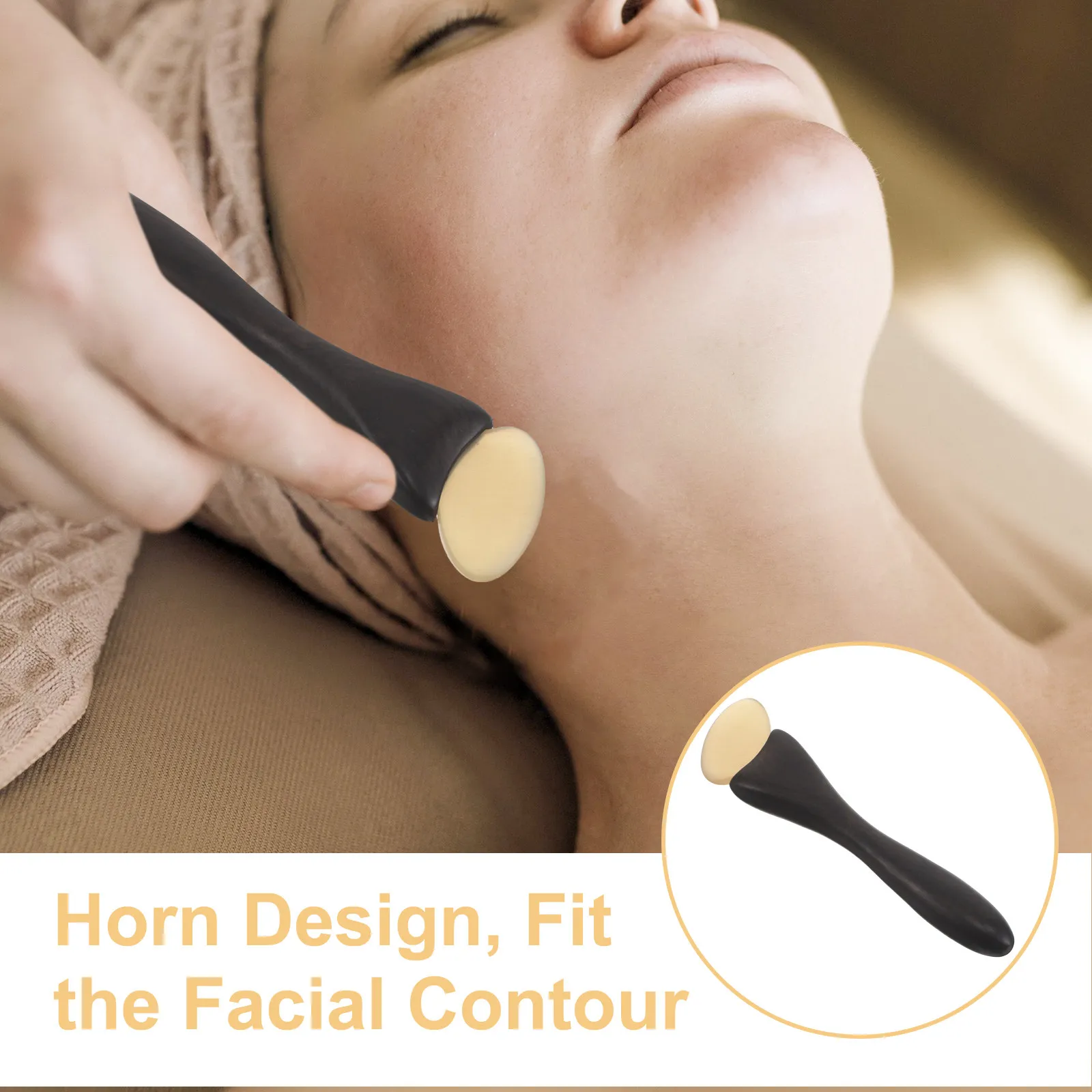 Sandalwood Facial Massager Natural Wood Eye Roller Gua Sha Tool Ergonomic Horn Shape Deep Tissue Face Scraping Skincare view 2