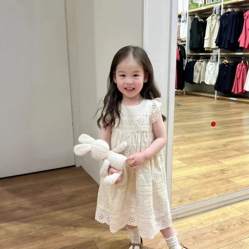 Girls' Summer Lace Flutter Sleeve Embroidered Princess Dress2026Korean-style niche design tank dress