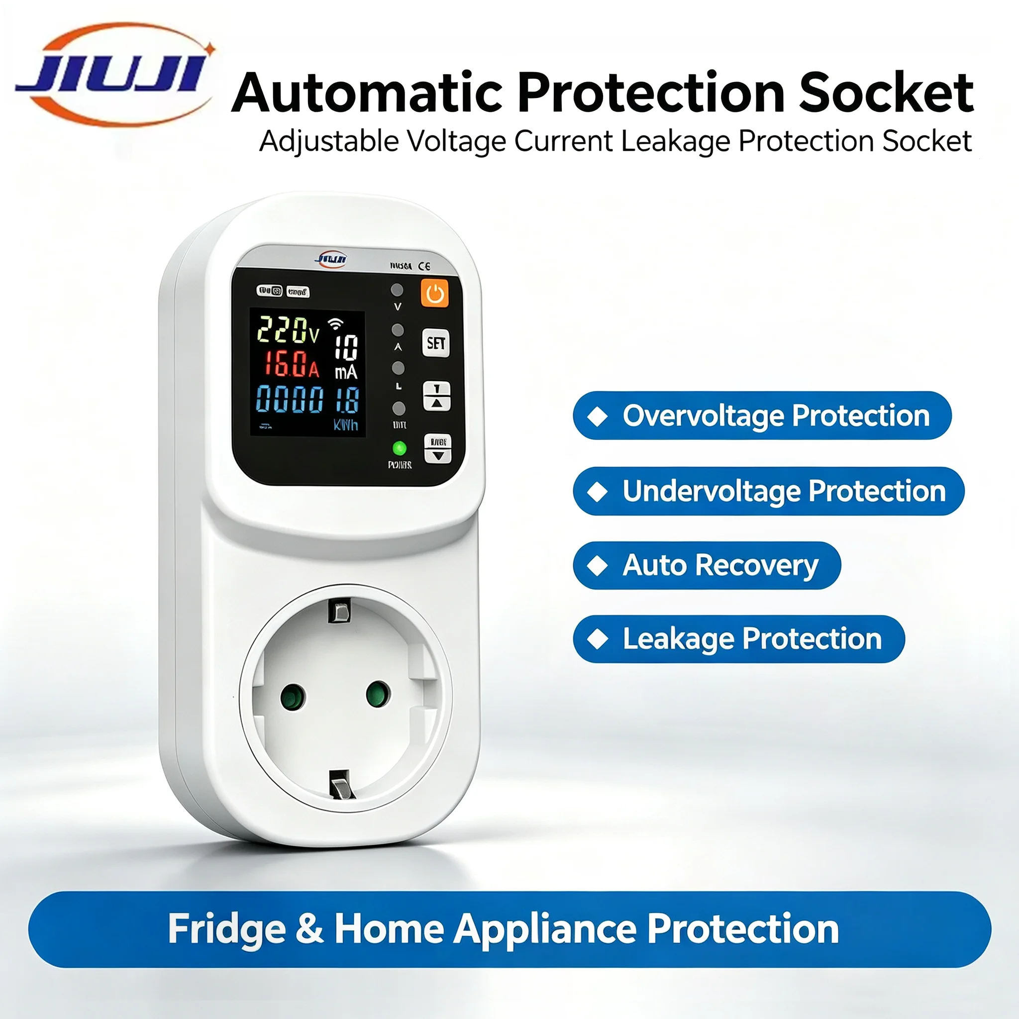 JJSVA-16LW Automatic Refrigerator Protect Protector Socket Adjustable Voltage Current Leakage Protector Plug Socket