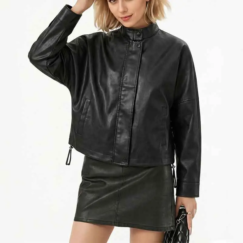 Fall 2026 Women's Short 3D Leather Jacket Stand Collar Casual Shirt Thick Synthetic Leather Top Pure Offline No Brand