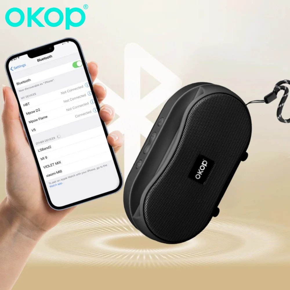 

OKOP Портативная беспроводная Bluetooth-колонка с басами, TWS/BT/FM для кемпинга и пляжных вечеринок, дома, езды на велосипеде и дизайна бара колонки
